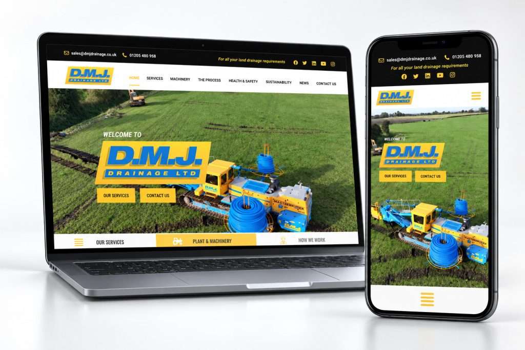 DMJ Drainage responsive website with complete desktop hero, view 2