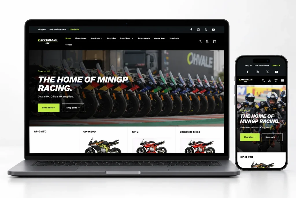 Ohvale UK website homepage on laptop and mobile devices, composition 1