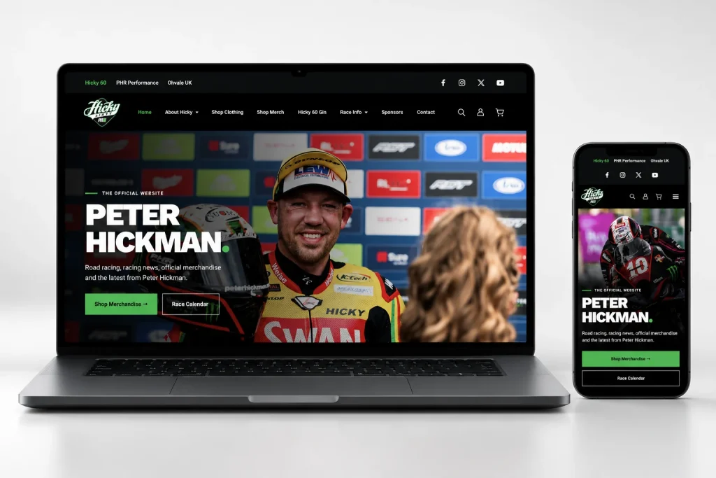 Peter Hickman website homepage displayed on laptop and mobile