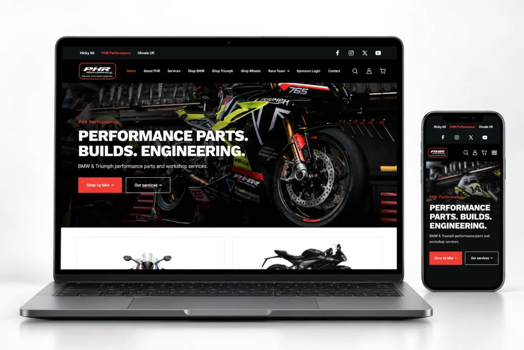 PHR Performance responsive website homepage displayed on laptop and mobile, view 1
